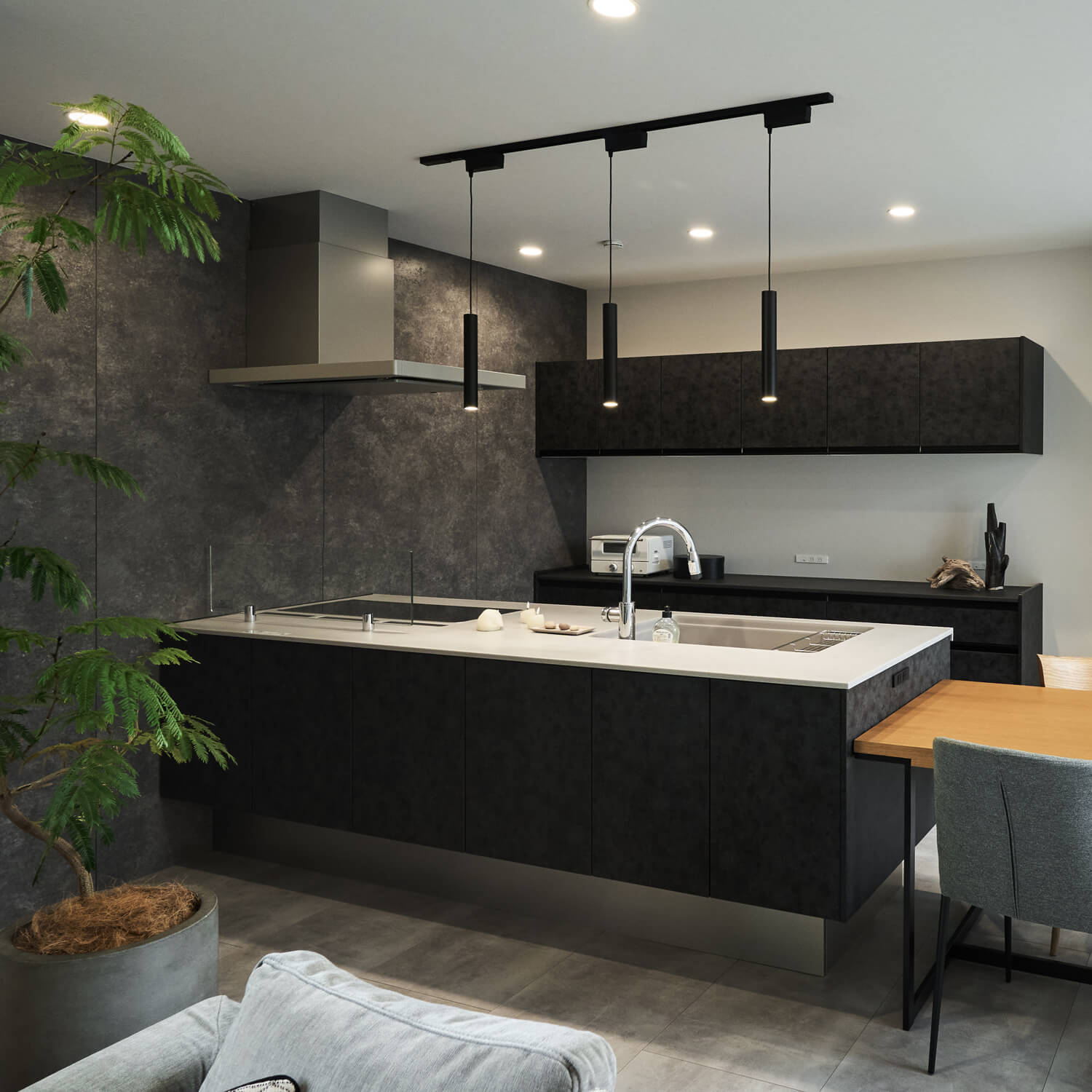 フルフラットキッチン対面収納付き3口IH付き